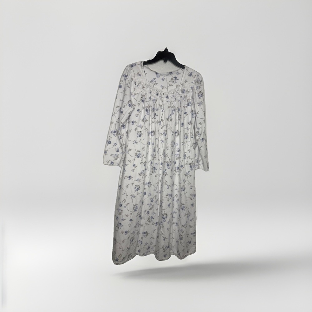 Eileen West Ballet Purple Floral Nightgown Sz M Cottagecore Cotton Prairie